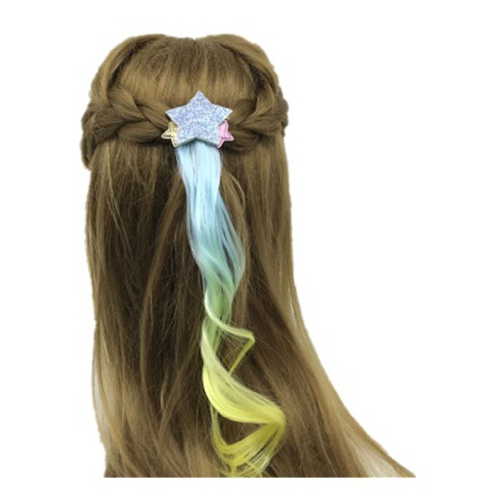 Piger dejlig gradient farverigt pentagram hår parykker hårnåle prinsesse hår ornament pandebånd hårspænder hårspænder børn