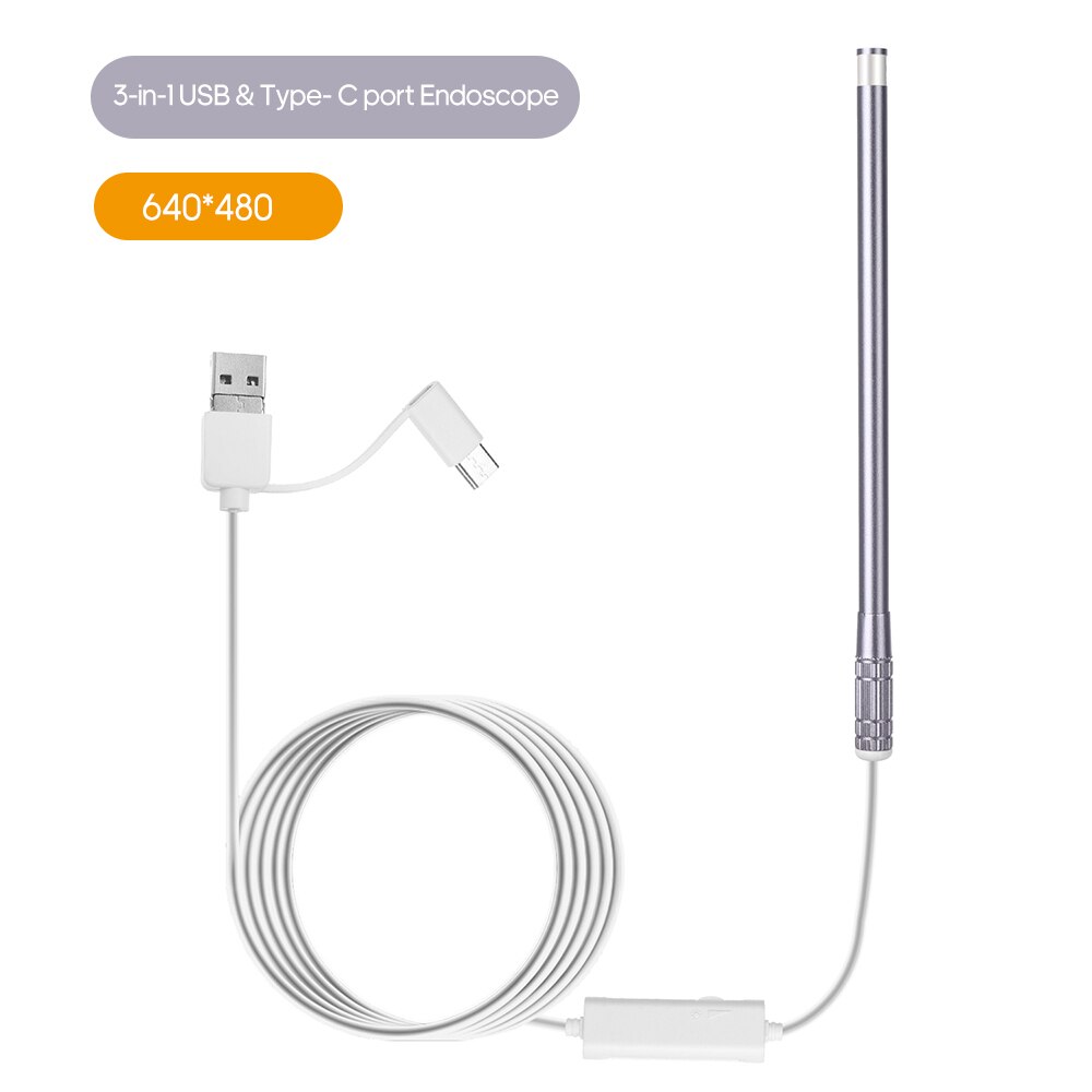 Caméra d'endoscope auriculaire, led réglables, lentille 5.5MM, résolution 640*480, IP67, résistance à l'eau, Otoscope d'inspection: Gray / 1280