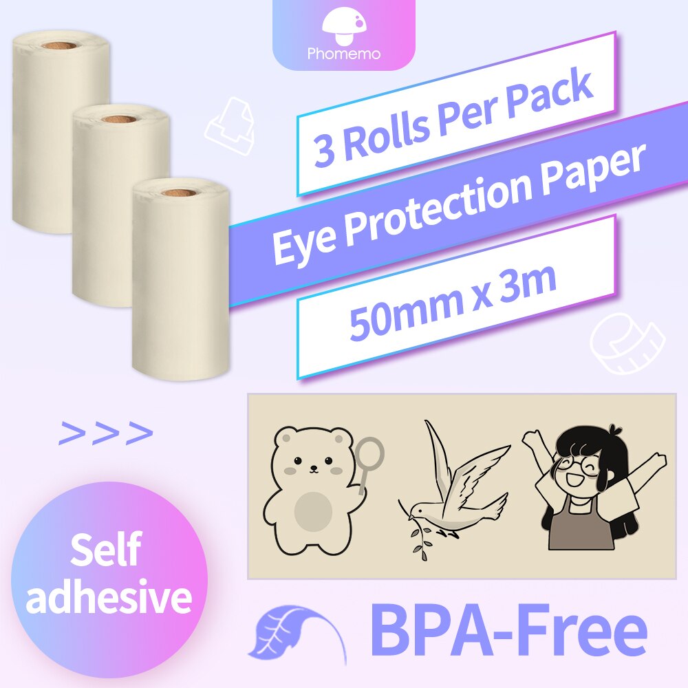 M02 Zelfklevende Thermisch Papier Bpa Gratis Afdrukken Thermische Foto Sticker Rolling Papier Voor Phomemo M02/M02S/m02Pro Mini Printer: Eyes Protection
