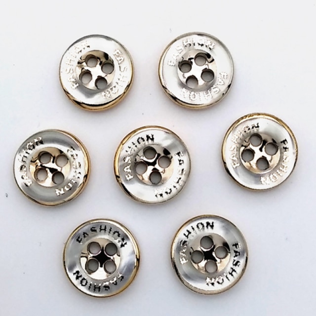 HL-Botones de camisa para hombre y mujer, botones galvanizados de resina con borde dorado, 4 agujeros, accesorios de costura para ropa DIY, 11,5mm, 50 piezas: 02