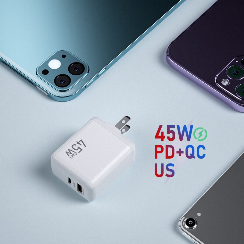 Ładowarka sieciowa 45W GaN ładowarka USB szybka ładowarka do telefonu iPhone Samsung iPad Laptop PD USB C szybka ładowarka 3.0 typ C Adapter: White US 45W GaN
