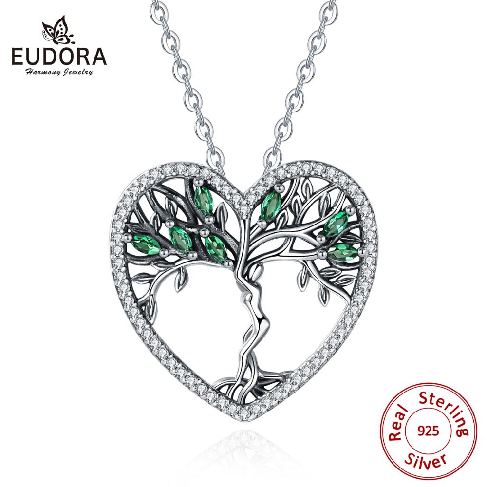 Eudora 925 prata esterlina árvore da vida pingente claro verde cz colares independente liberdade deusa colar feminino jóias d497