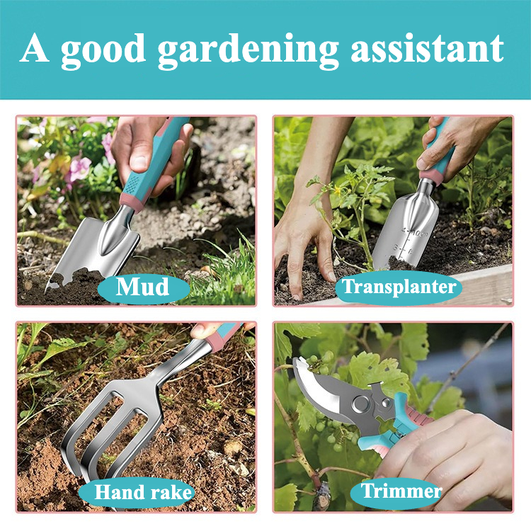 Kompletne narzędzia ręczne ogrodowe ze stopu aluminium 6-częściowy zestaw Kompletny zestaw narzędzi ogrodniczych Prezenty ogrodnicze Zaawansowana kolorowa torba do przechowywania