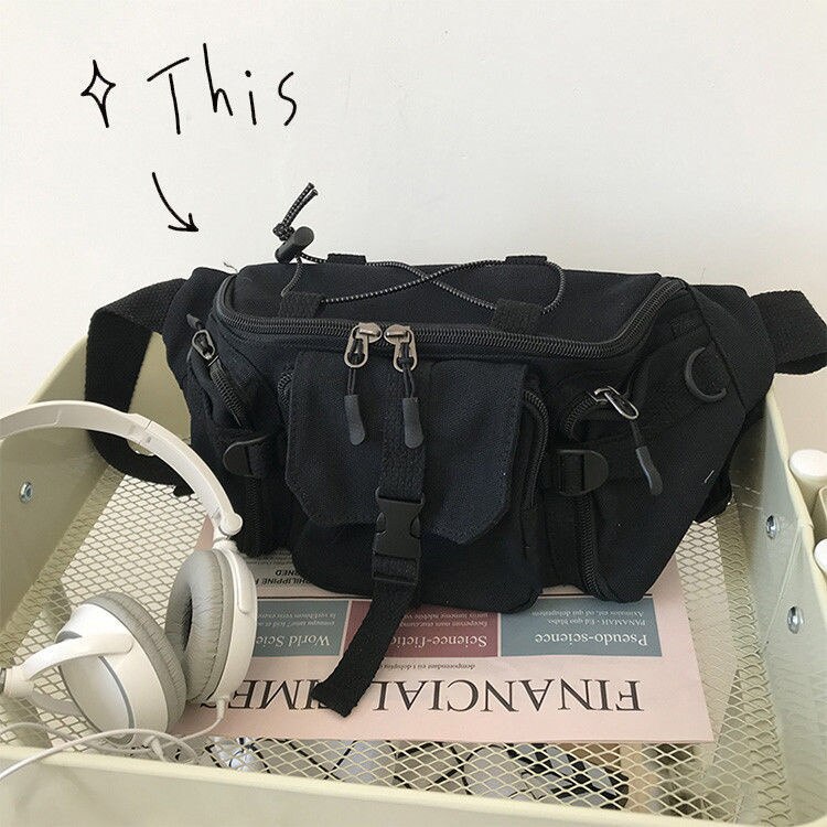 Harajuku Techwear Canvas Sling Bag Gothic Crossbody Tassen Voor Vrouwen Handtas Portemonnees En Handtassen Bolsas Feminina Schouder Kikker: Black