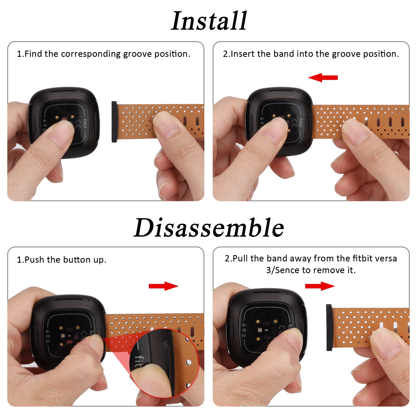 Correa de cuero transpirable de lujo para Fitbit Versa 3 Sense, pulsera de repuesto para reloj inteligente Fitbit Sense