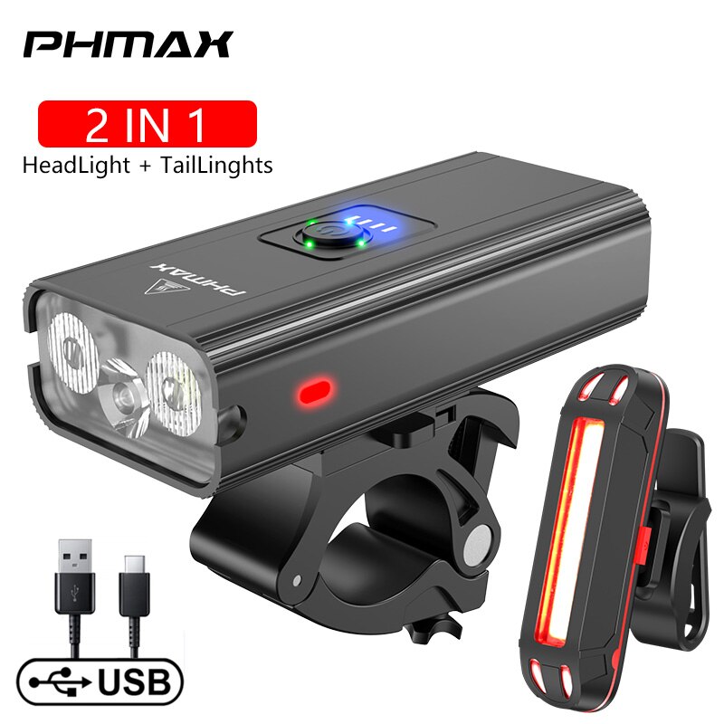 PHMAX Fahrrad Licht 2000 Lumen Scheinwerfer Regendicht Fahrrad Taschenlampe Vorderseite Lampe MTB Straße USB Ladung Rücklicht Fahrrad Laterne: QD-3101T