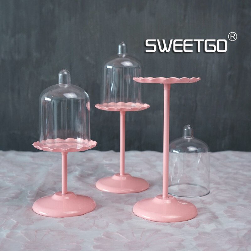 SWEETGO Mini cup cupcake stand with PC dome cover pink cake tools for wedding table decoration bakeware Kitchen,Dining & bar
