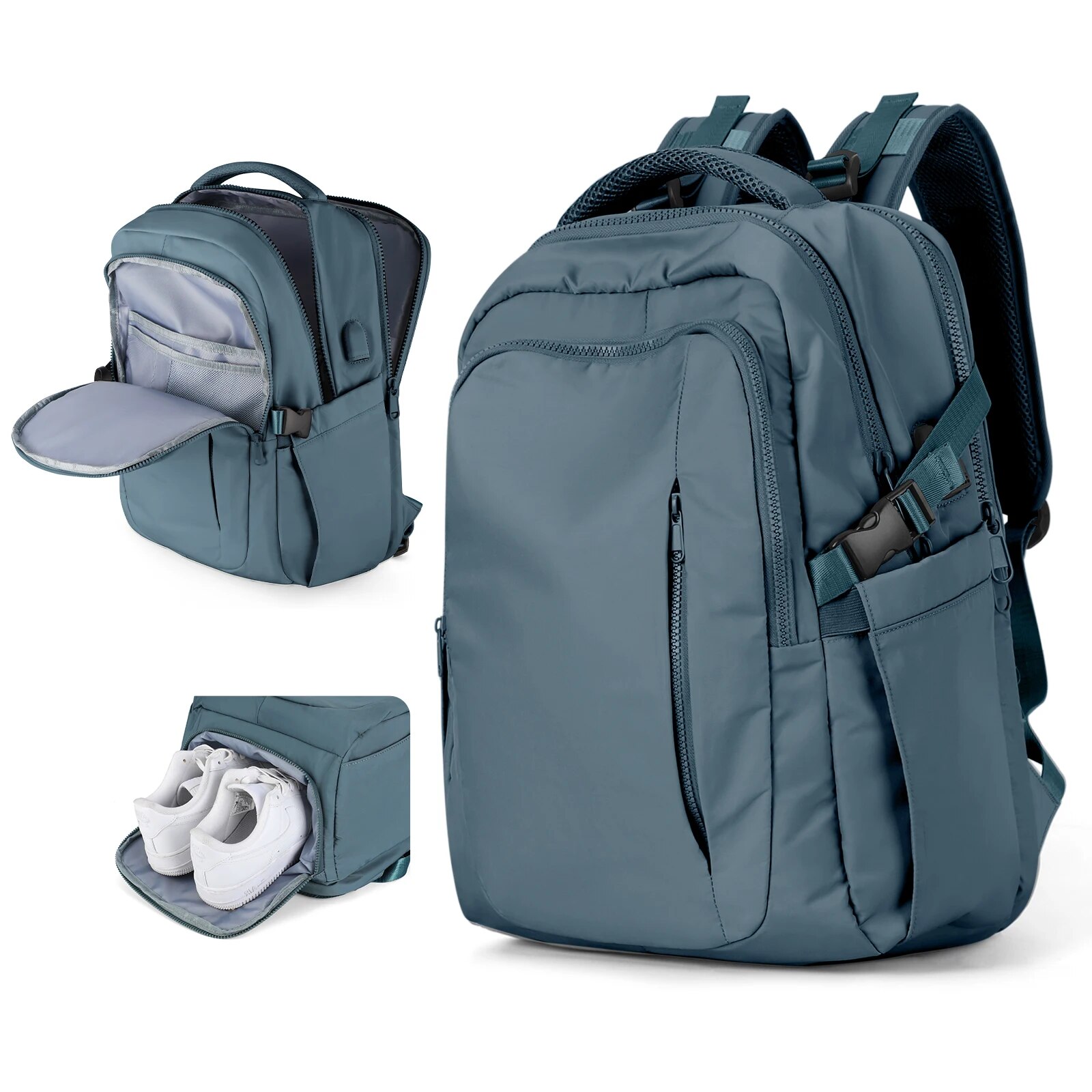 Likros heren rugzak grote capaciteit laptop rugzak met USB-poort college nylon schoolrugzak dames rugzak reisrugzakken: Blauw