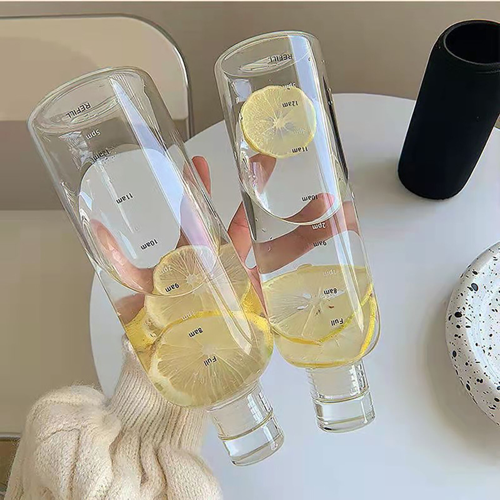 500/750ml Scale Mark Glass Water Bottle with Cup Sleeve Clear Water Bottle Outdoor Potable Water Bottle Glasses Drinking Bottle