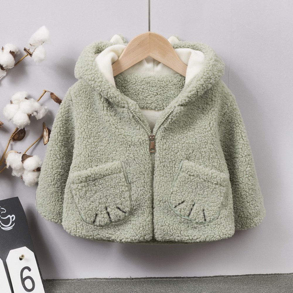 Winter Jongens Meisjes Kids Jas Warme Fluwelen Fleece Jassen Kinderen Baby Zuigelingen Oor Hooded Thicken Uitloper Parka Casacos S11340: Green / 9m
