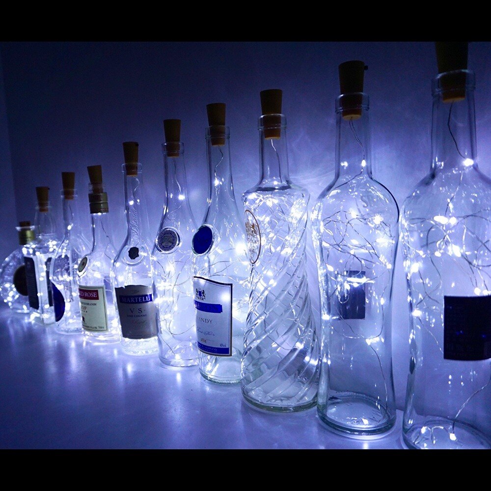 2m lumineuse led en forme de bouchon de liège, alimentée par batterie, 20 pour une bouteille de vin, un bar, une fête, la saint-valentin