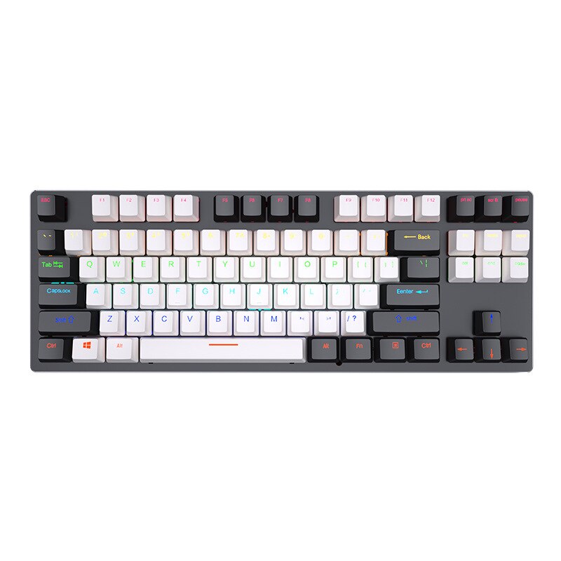 Mechanical Keyboard Gaming 87 keys Wired USB Keyboards With RGB LED Backlight For Tablet PC Gamer Desktop Computer Desktop Linux: Black White A