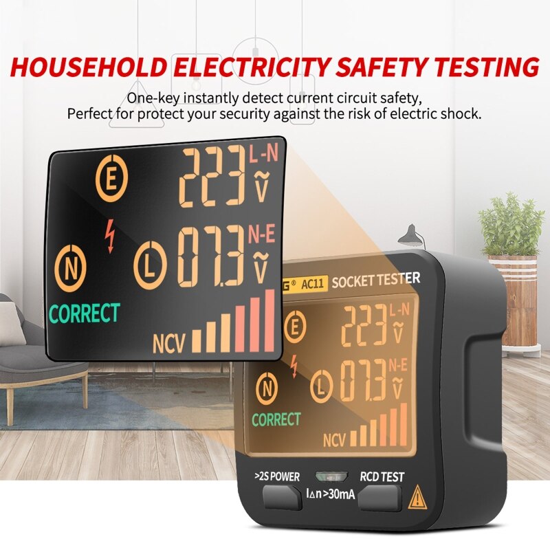 AC11 Electrical Leakage Detector Socket Tester Ground Wire Zero Line Live Wire Phase RCD NCV Checker Australia AU Plug