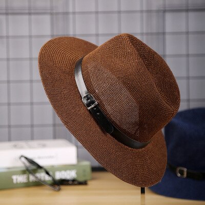 Strohoed Mannen Fedora Hoeden Met Riem Vintage Vrouwen Trilby Caps Zomer Fedora Uv Jazz Hoed Hoed Vrouwen vilt: 4