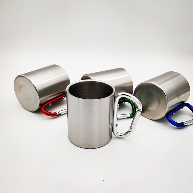 200Ml Rvs Cup Voor Camping Reizen Outdoor Cup Met Handvat Karabijnhaak Klimmen Backpacken Wandelen Draagbare Kopjes