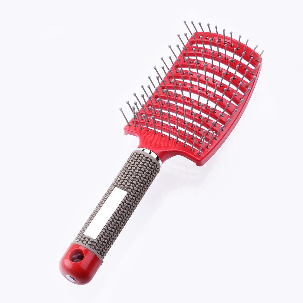 Plastic Nylon Anti-Statische Borstel Gebogen Rij Hoofdhuid Massager Styling Kam Voor Haar Kapper Kappers Gereedschap: Rood