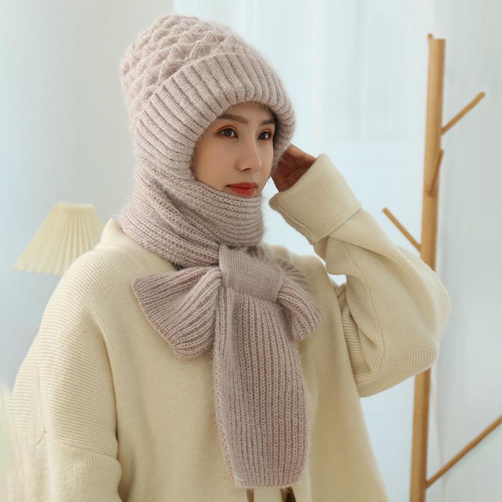 Gorro de punto para invierno, conjunto de bufanda a prueba de frío, bufanda con protección para los oídos, gorros cálidos para niñas, gorros para ciclismo a prueba de viento para mujer, gorros para exteriores