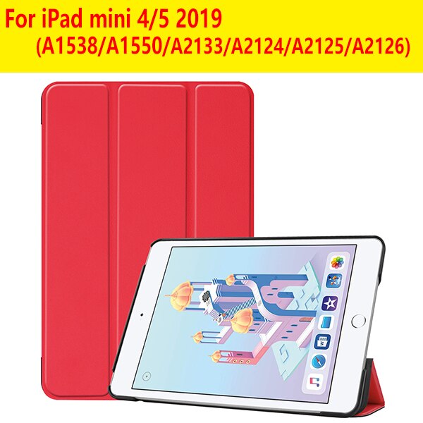 Cover Case for iPad Mini 1 2 3 PU Leather Silicone tablet case for iPad Mini 4 5 Tri-fold Stand Sleep Smart Cover Case: IPAD MINI 4 5  Red