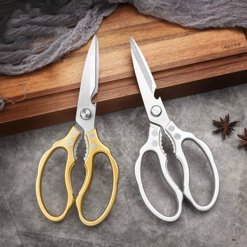 Tijeras doradas de aleación de aluminio, tijeras de cocina multifunción de acero inoxidable, abridor de botella de Cascanueces, utensilios domésticos de cocina G