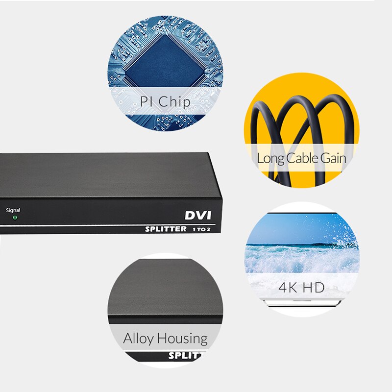 Unnlink DVI Splitter 1X2 DVI-D Distributor 1 In 2 Out UHD 4K @ 30Hz FHD 1080P @ 60Hz für Projektor Monitor Computer Grafikkarte