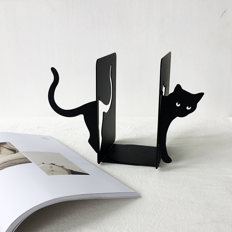Sød kat enkel bogholder skoleelever stå metal bogstøtter jernstøtte skrivebord står til skolebrev & kontor sup