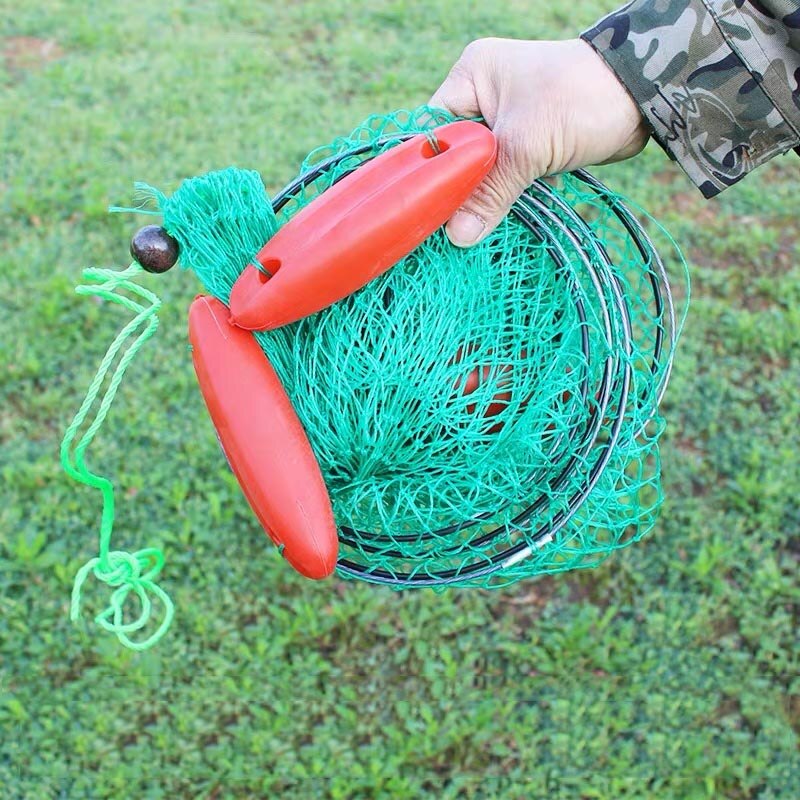 Folding Round Fish Care Drift Net Metal Frame Nylon Mesh Fishing Net 3 Layers+3 Floating Fish Care Drift Net Diameter 40/45/50cm