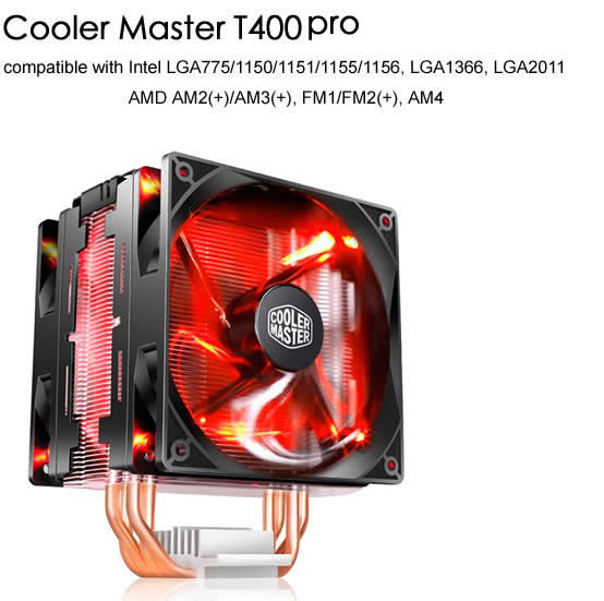 Cooler Master T400 T400i 12cm 4pin cooling CPU fan 4 Copper Heatpipe CPU cooler radiator for Intel 775 115X 1366 CPU AM4: T400pro