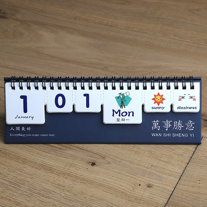 Solid Color Desk Calendar Mini Tearable Perpetual Calendar Daily Table Planner .01.12: Blue