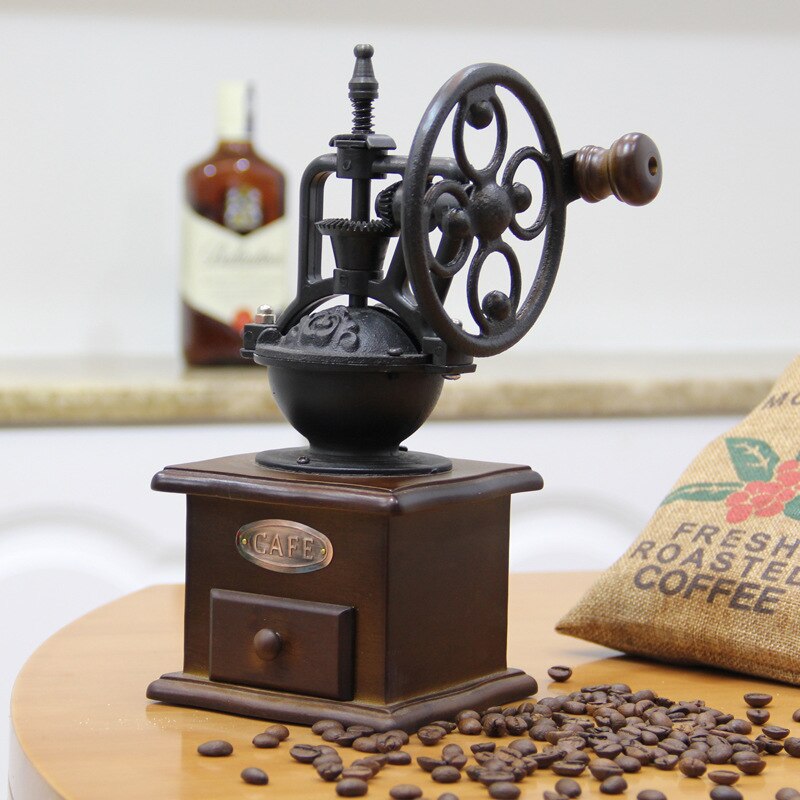 Retro Duurzaam Houten Koffieboon Molen Huishoudelijke Koffieboon Grinder Handleiding Koffiezetapparaat Grinder Hand Wiel Molen