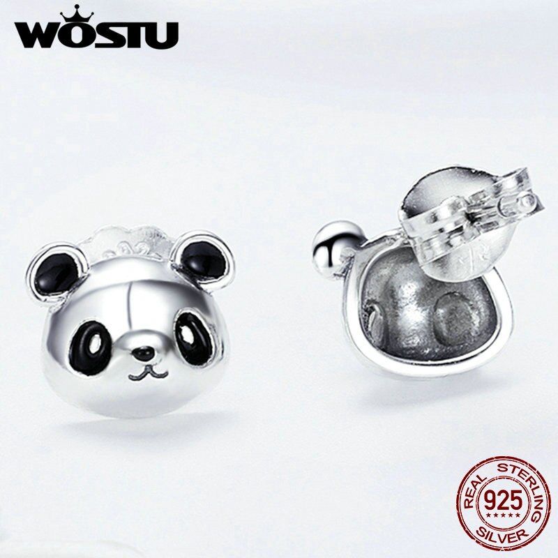 WOSTU Original Brand 100% 925 Sterling Silver Lovely Panda Stud Earrings For Women Jewelry DXE386