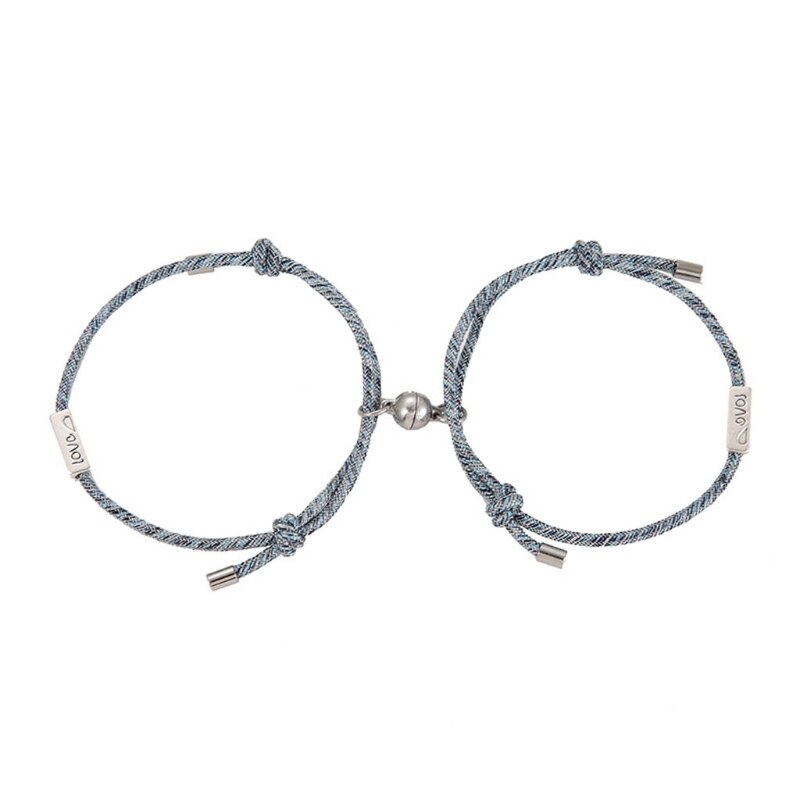 2 uds amantes minimalistas que emparejan la pulsera de la Amistad cuerda trenzada pareja distancia magnética pulsera Kit amante joyería: Blue-Grey