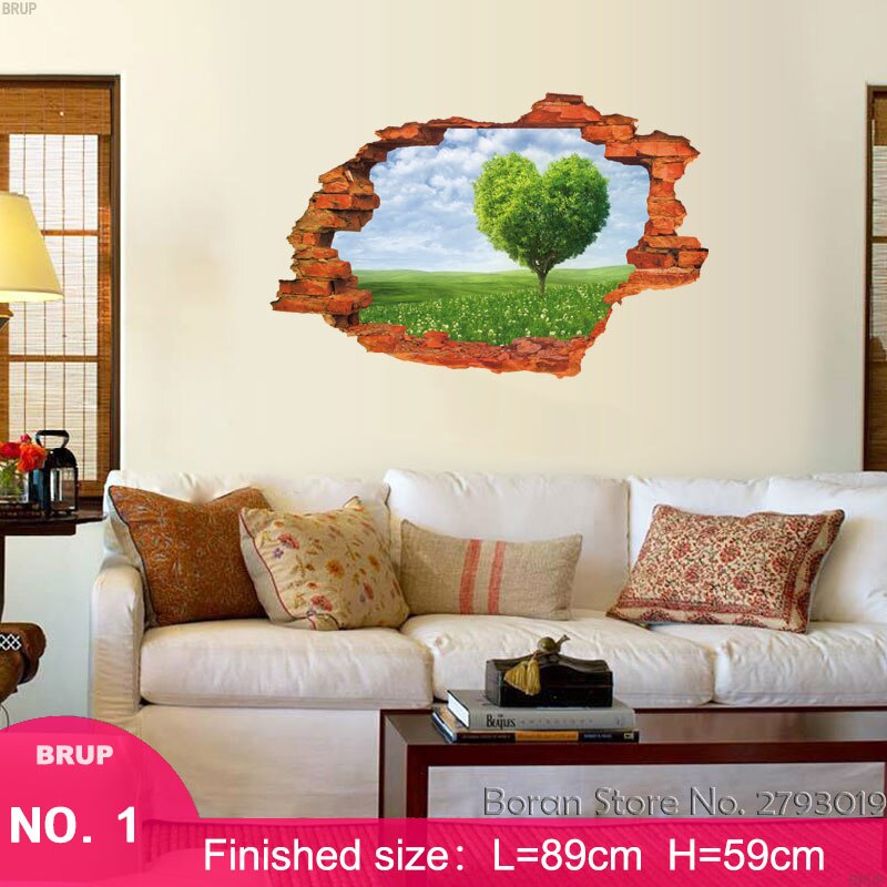 7 Kinds 89*59cm Nature landscape 3D Wall Stickers Hole View Art Landscape Wallpapers Beach Castle Tree Vinyl Mural Home Decor: 01