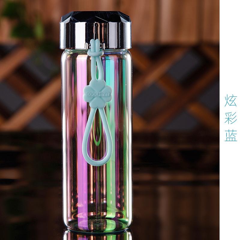 380ml Nano mirror glass Can put microwave-proof glass Student child milk cup Coffee Tea Milk Travel Mug Thermo Bottle: Bright Blue