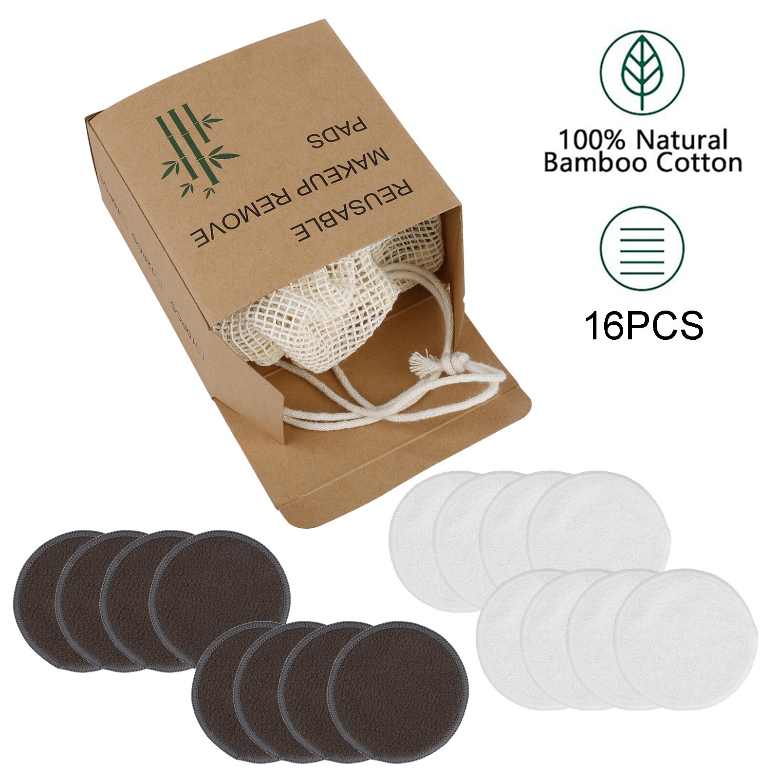 12/16/20pcs Reusable Bamboo Cotton Pads Washable Makeup Up Pads Remover Sets Washable Environmental Protection With Laundry Bag: Pink