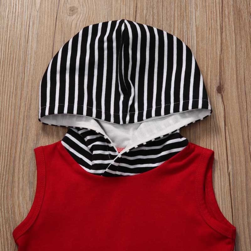 Newborn Outfit Baby Boys Clothes Set Red Hooded Sweatshirt Tops Striped Pants Sleeveless Hoodie Infant Born Baby Clothes Set