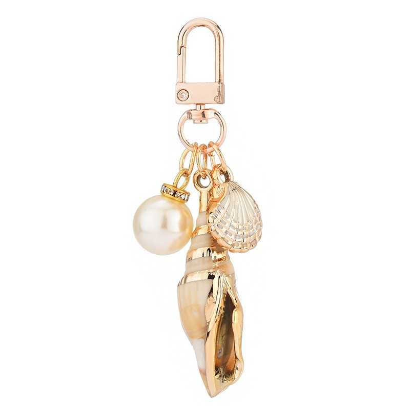 Bohemia estilo concha chaveiros para mulheres, pingente de borla pérola shell, requintado chaveiro saco, pequenos ornamentos à beira-mar, presentes lembrança