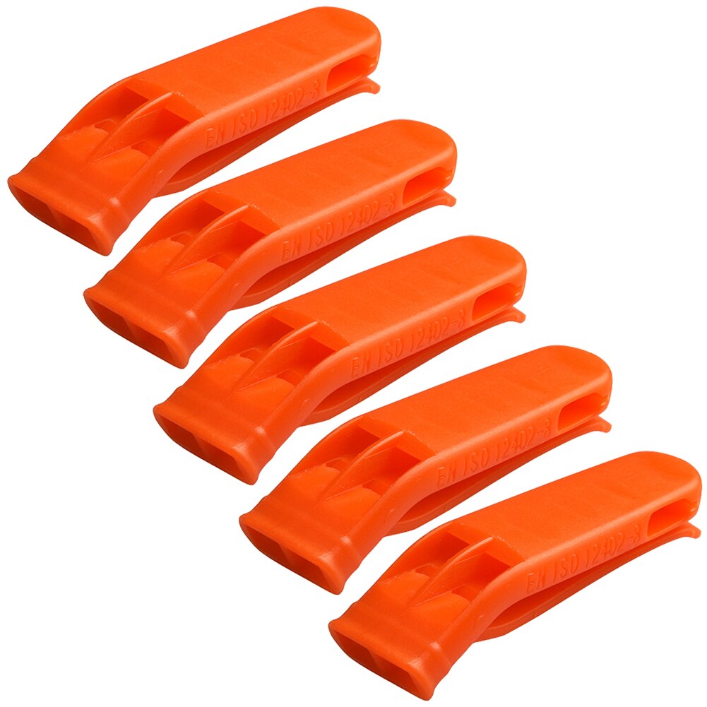 Plástico acampamento ao ar livre caminhadas sobrevivência alto apito esportes jogo banda dupla apito de emergência multifunções equipamentos kit: 5 Pcs