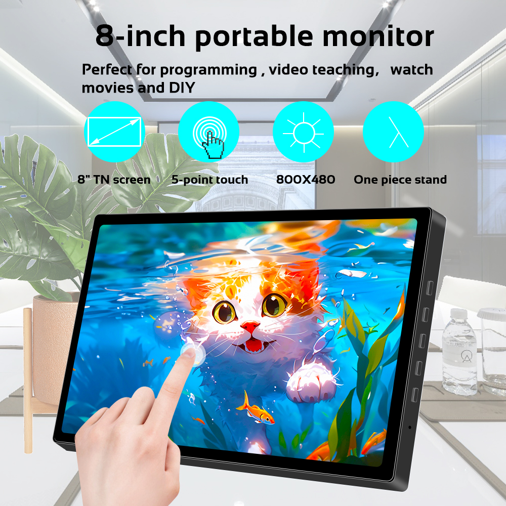 8 Inch Draagbare Monitor 800*480 Tft Touchscreen Lcd-Scherm Voor Raspberry Pi Windows Hdmi-Compatibel