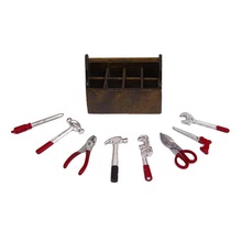 1/12 Dollhouse Miniature Wooden Box with Metal Tool Set: Default Title