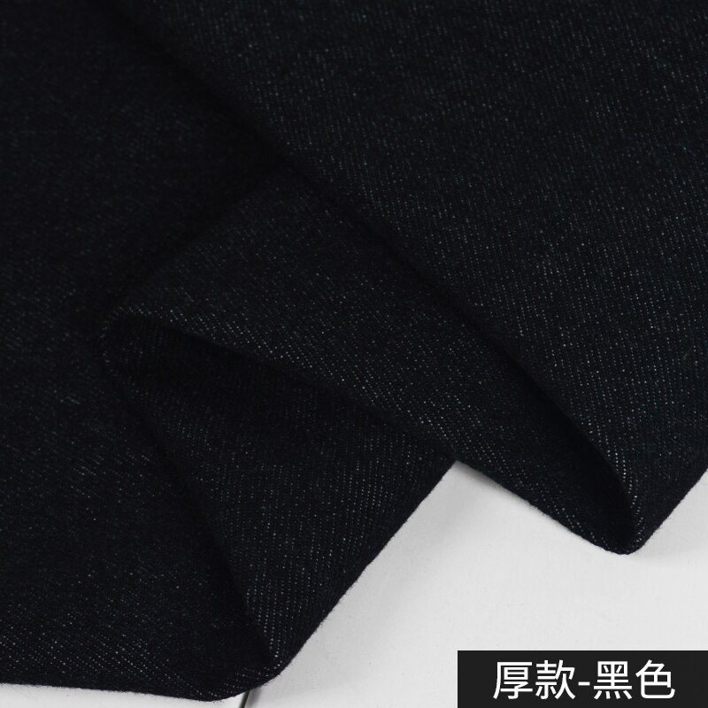 Washed Denim Fabric By The Meter for Sewing Jeans Shirts Clothes Thin Plain Blue Black Cloth Coats Thickened Winter Cotton Soft: Thick black