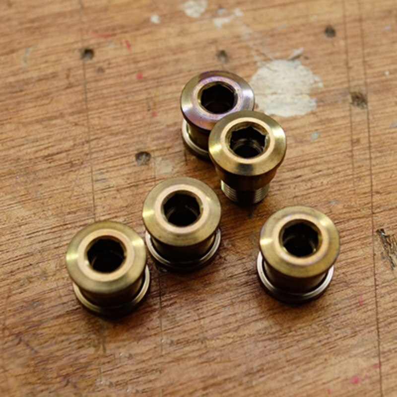 Aceoffice 5 pcs Fiets Kettingblad Bouten Titanium Kettingwiel Schroeven Moeren Voor Brompton Vouwfiets Fiets Onderdelen: brass color