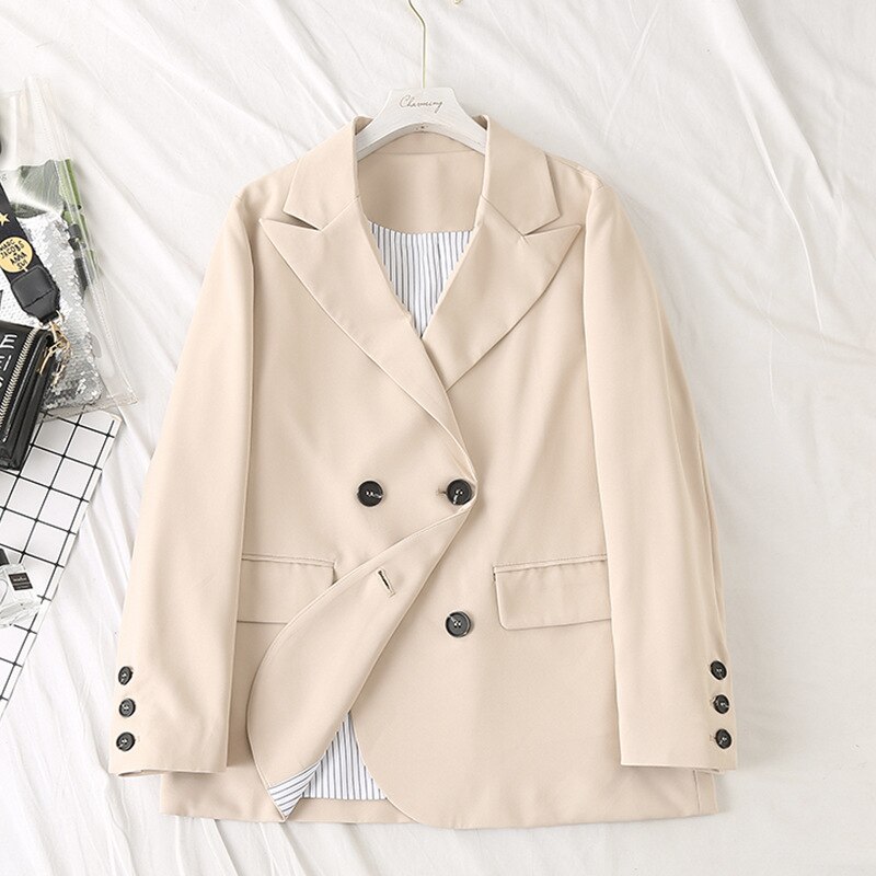 Dame efterår vinter plus size blazer til kvinder stor afslappet løs langærmet lomme kakiblå blazer frakke 3xl 4xl 5xl