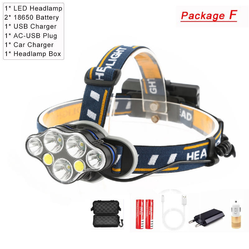 Krachtige Led Koplamp Usb Oplaadbare Koplamp 7 Led Vissen Koplamp 8 Modi Hoofd Zaklamp Waterdichte Camping Hoofdlamp: WHITE