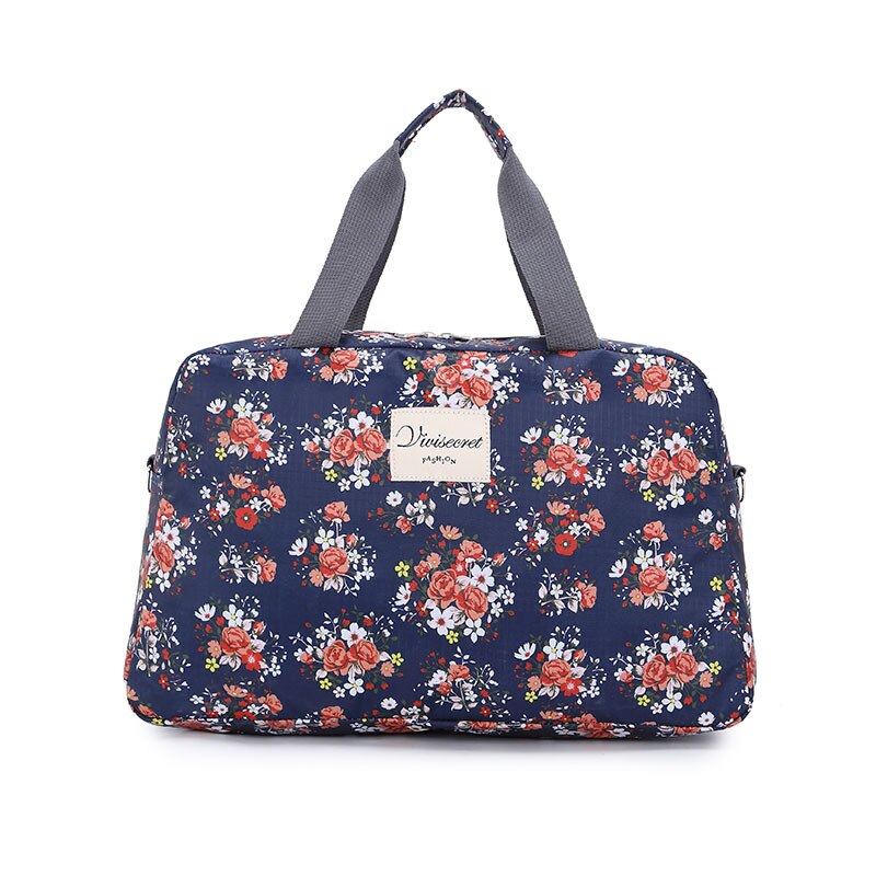 Scione Women Travel Bags Handbags Portable Luggage Bag Floral Print Duffel Bags Waterproof Weekend Duffle Bag: Small Blue