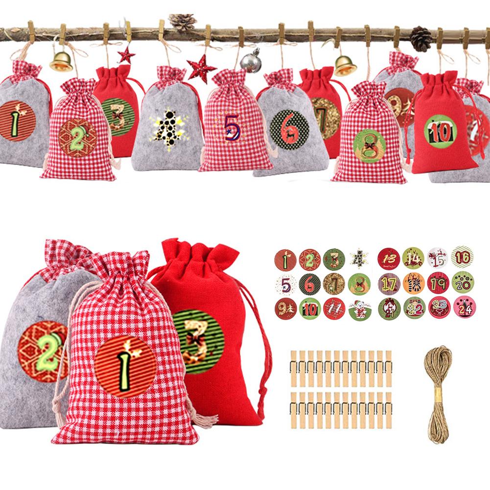 Christmas Pattern Candy Bag 1-24 Advent Bundle Calendar Countdown Jute Bag Candy Storage Pouch DIY Christmas Advent Calendar Bag: K