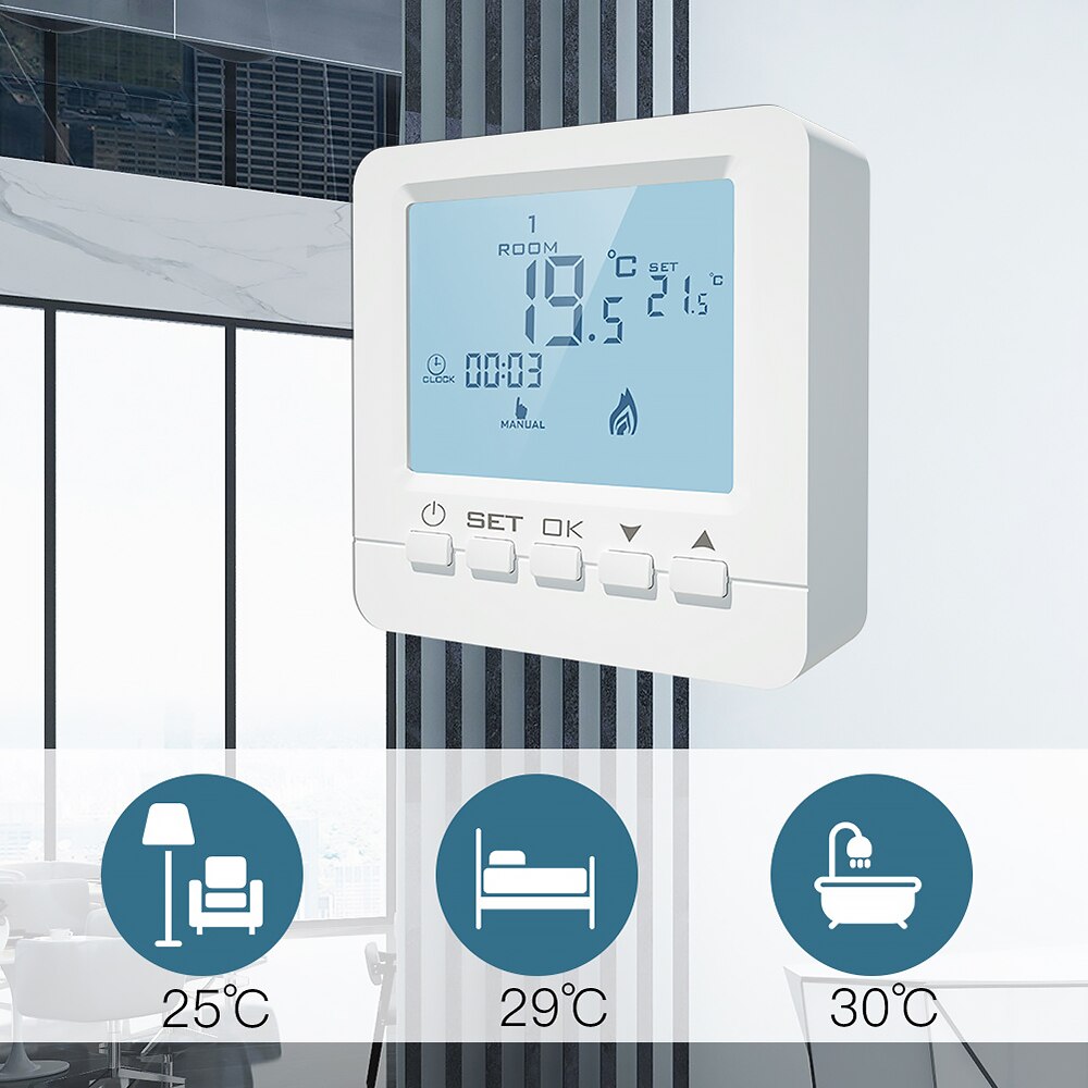 Wired Digital Room Thermostat For Gas Boiler Heating Thermostat 3A White Backlight Programmable Boiler Thermoregulator