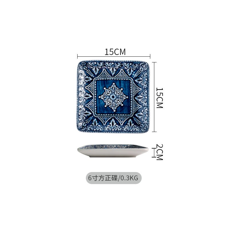 Ensemble complet de vaisselle, vaisselle créative, combinaison ménagère, assiette en céramique, Style Baroque, couverture, assiette en relief, vaisselle: 6 inch square plate