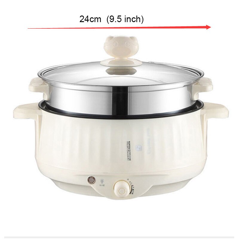 Multifunktionell elektrisk spis 220v värmepanna elektrisk kokkärl maskin hotpot nudlar ägg soppa ångkokare mini riskokare: 2 lager ångbåt -24cm