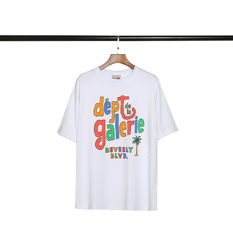 Summer Short Sleeve Gallery Letter Printing 1:1 High Street Style Men's And Women's T-Shirt White