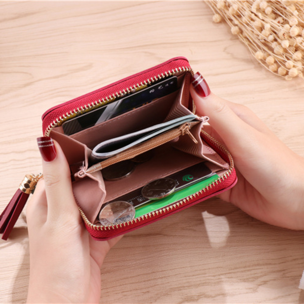 Portafoglio da donna Portafoglio corto in PU moda con cerniera Mini portafoglio Portamonete Porta carte ID Porta carte di credito bancarie Porta badge Pochette